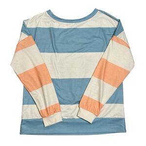 Boutique Color Block Lightweight Sweatshirt with Blue, White, and Peach Stripes